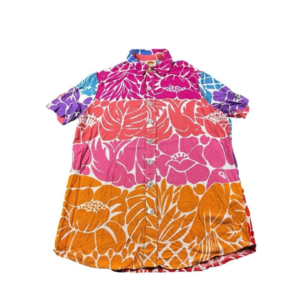 Farm Rio Colorblock Vibrant‎ Lightweight Button Front Shirt Size Small